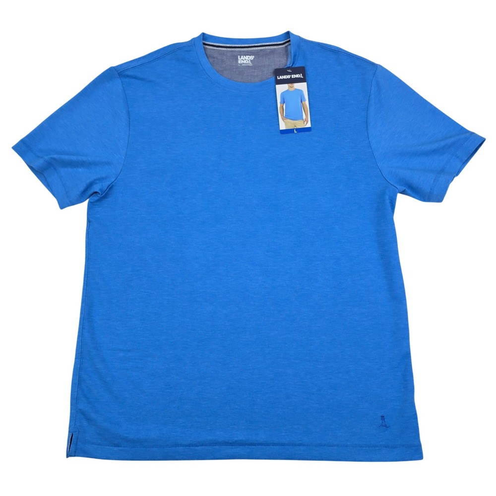 Lands End Classic Fit T-Shirt Mens Large Blue 4-Way Stretch Performance Tee
